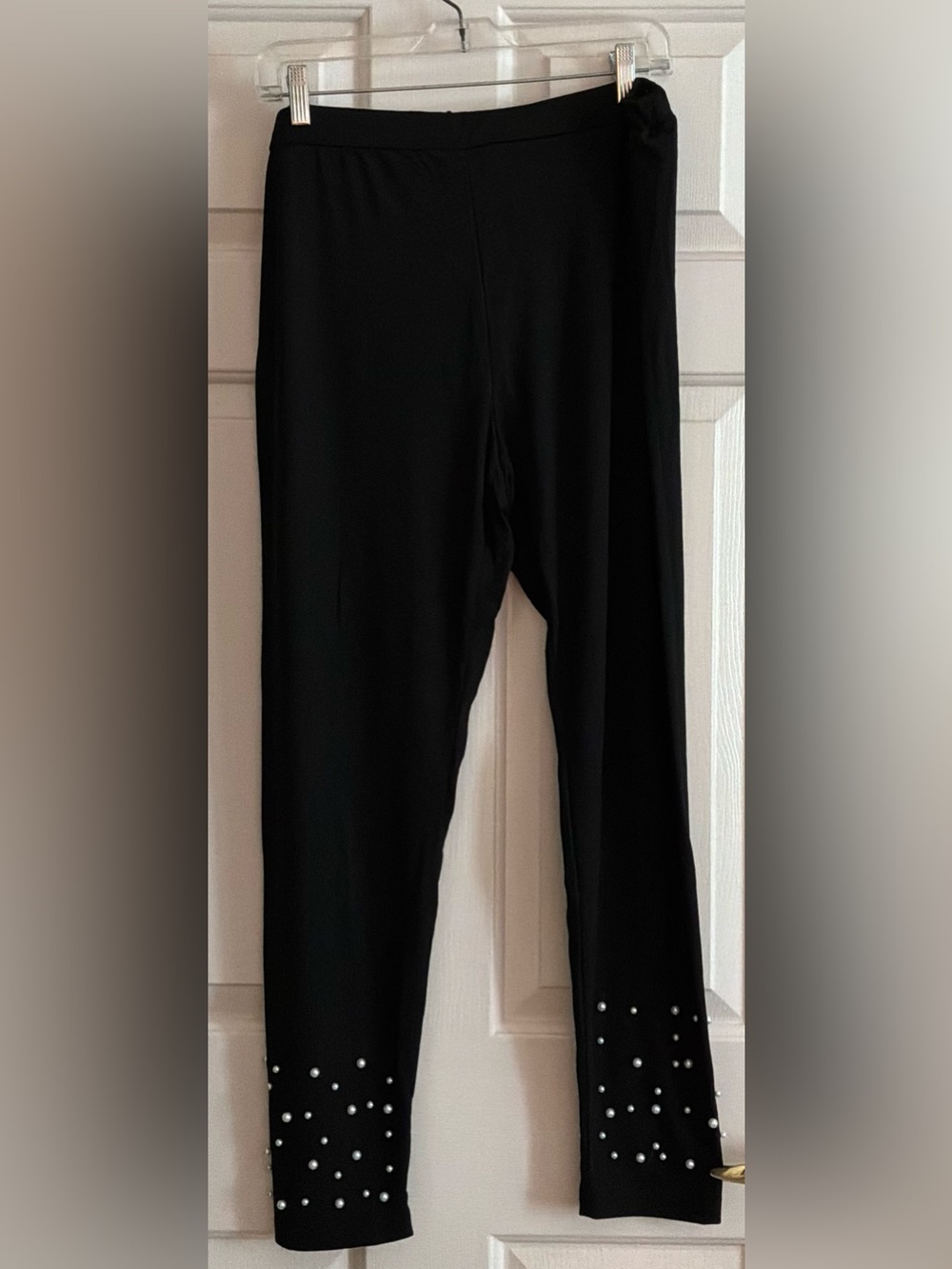 2XL Black High-Waist Leggings with Pearls